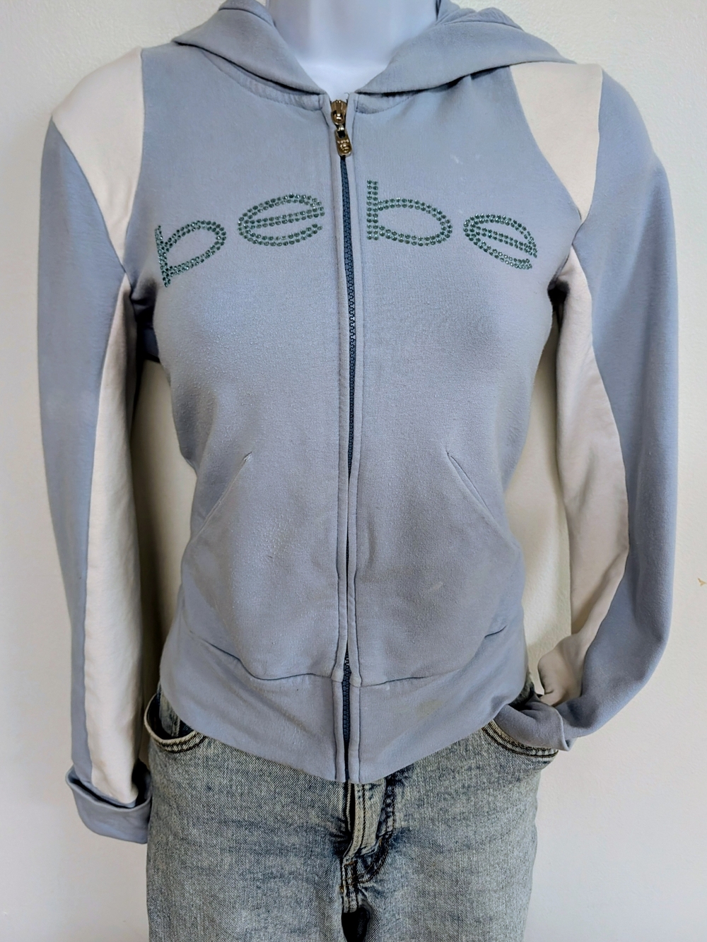 bebe Light Blue & Cream Zip Front Teddy Jacket